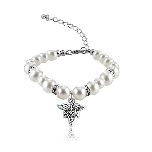POTIY Medical Caduceus Charm Pearl Bracelet Medical Students Graduation Gifts Medical Jewelry
