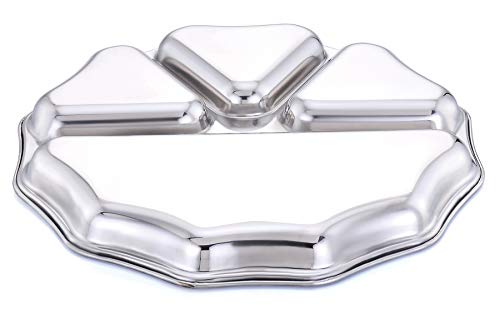 Image of Expresso - Heavy Duty Stainless Steel Round New Dinner Plate w /4 Sections Divided Mess Trays for Kids Lunch, Camping, Events & Every Day Use Kitchenware, 28cm (Pack of 5 Pcs)