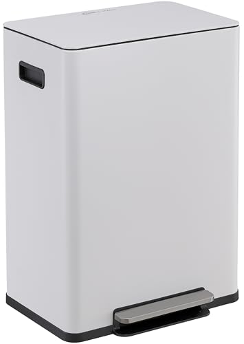 Simpli-Magic Infinity Edge 60 Liter / 16 Gallon Rectangular Hands-Free Extra Large Kitchen Step Trash Can, Soft-Close Single Lid Recycling Bin, Stainless Steel, White, 79680