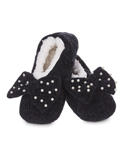 Image of MeMoi Women's Precious Pearls Chenille Bow Accent Sherpa-Lined Slippers