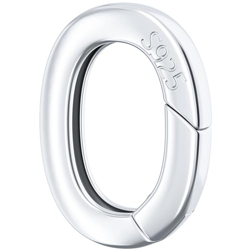 HINZIC 925 Sterling Silver Oval Necklace Shortener Enhancer Lobster Clasp Hypoallergenic Spring Ring Connector Carabiner Snap Clip Lock for Women Bracelet Keychain Jewelry Making