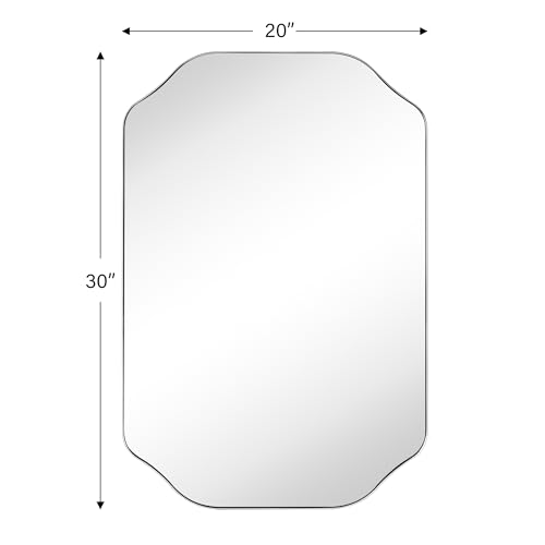 Image of TEHOME Brushed Nickel Scalloped Bathroom Vanity Mirror 20x30'' Decorative Silver Metal Framed Asymmetrical Bathroom Mirror