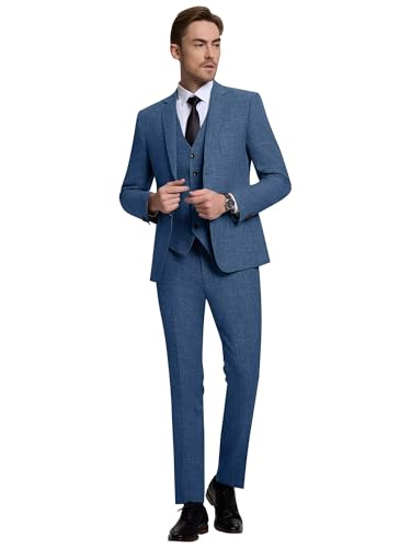 Mens Suit 3 Piece Slim Fit Suit for Men Two Button Prom Tuxedo Suits Lightweigt Solid Jacket Pants,Mens Tuxedo Suits