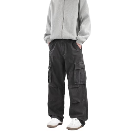 Mens Baggy Cargo Jeans Y2K Hip Hop Casual High Waist Straight Leg Pleated Denim Pants for Unisex Streetwear