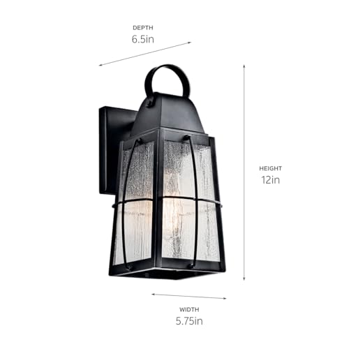 Image of Kichler Tolerand 12 inch Outdoor Wall Light in Textured Black, 1-Light Exterior Wall Sconce Porch Light with Clear Seeded Glass, (12 inch H x 5.75 inch W), 49552BKT