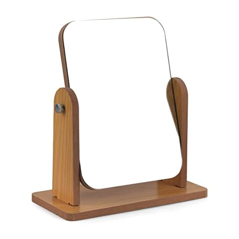 Wooden Desk Mirror Single-Sided Makeup Mirror 360 Degree Swivel Mirror,Portable Removable Table Table Mirror&Room High-Definition Make Up Mirror (Large) Cover