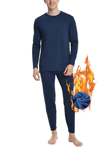 Nutria Mens Heavyweight Thermal Underwear Set Thick Fleece Lined Long Johns Extreme Cold Winter Base Layer Top and Bottom U08 Blue