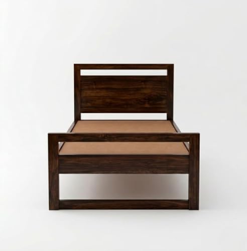 Image of Solid Sheesham Wood Bed 6.5X3 ft Single Bed Without Storage for Bedroom - Single Cot Wooden BedSingle Size for Living Room Guest Room - 12 Month Warranty (Walnut Finish)