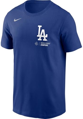 Nike Los Angeles Dodgers Blue 2025 World Series Champions Moon Shot Short Sleeve T Shirt (US Alpha Large Regular Regular)