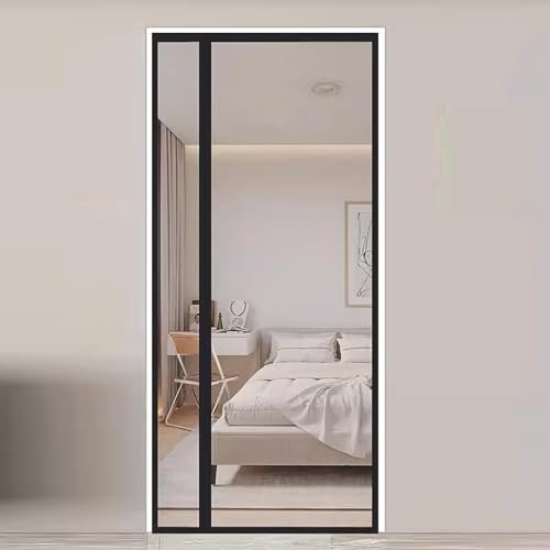 ドアカーテン 断熱保温 ドア用 マグネット 透明 暖簾 間仕切りカーテン のれん 網戸 冷気遮断 遮音 階段 脱衣所 玄関 保温 防寒 防水 遮光 防風 勝手口 入り口 取り付け簡単 (黒, 110x210cm)