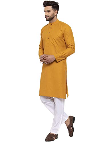 Image of Jompers Men's Cotton Kurta Payjama Set. (Yellow,L)