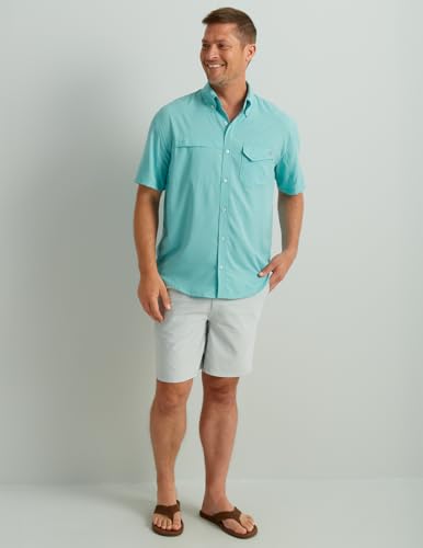 Image of HUK Men's Tide Point Kc Scott Original Artwork Short Sleeve Shirt, Fishing Button Down