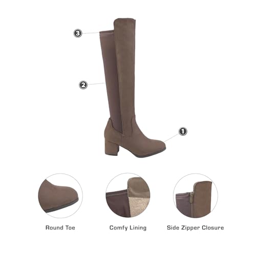 DREAM PAIRS Women's Knee High Stretchy Fashion Boots,Size 8,Khaki,JENNIFER-3