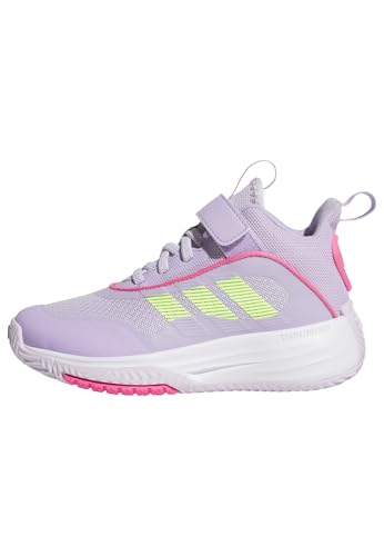 adidas Own The Game 3.0 Mid Top Elastic Lace & Strap Basketball Sneaker, Ice Lavender/Lucid Lemon/Powder Plum, 11.5 US Unisex Little Kid