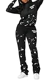 ROCKSTAR ORIGINAL Clothing Women's Hadley Black Super Stacked Trackset - Custom Full Set - Regular Fit - Hoodie & Pants - 100% Cotton | Size: Large