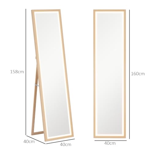 Miniatura 7 de Homcom Espejo De Cuerpo Entero Con Luz Led 160x40 Cm Espejo De Pie Espejo De Pared Con Iluminación De 3 Colores Táctil Inteligente Función De Memoria Y Soporte Para Salón Dormitorio Roble