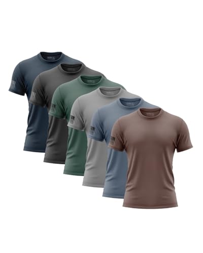 Patriot Crew Mens Spring Flag T-Shirt 6 Pack Fitted Athletic Cut Short Sleeve Tees with American Flag Sleeve Soft Cotton Blend Tagless (X-Large)