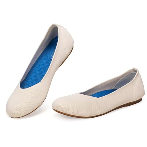 Image of Frank Mully Women's Ballet Flats Round Toe Walking Flats Slip On Work Shoes Knitted Flats Shoes for Woman Soft Lightweight