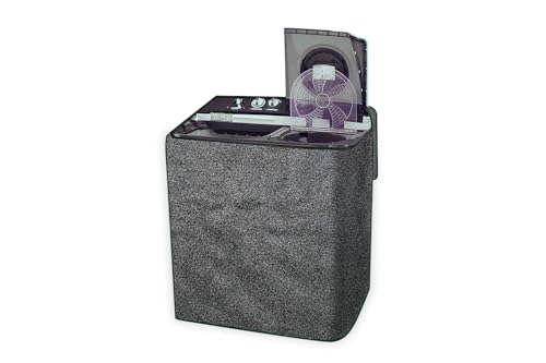 Image of The Furnishing Tree Waterproof and Dustproof PVC Washing Machine Cover Compatible for Voltas Beko 9 Kg Semi-Automatic Top Loading WTT90UHA /OK5B1B1S23, Sand Pattern Grey