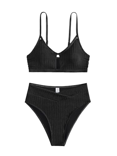 Lilosy Sexy High Waisted Cutout Ribbed V Cut Bikini Set 2 Piece Swimsuit4