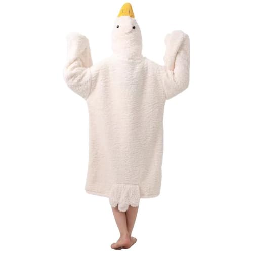 Goose Blanket Hoodie Onesie Adult & Kid,Oversized Warm Duck Wearable Hoodie Blanket with Sleeves,Cozy Sleeping Bag (white, L)