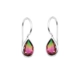 925 Sterling Silver Dainty Earring, Watermelon Tourmaline Pear Shape Dangle Earrings, Multi Color Gemstones, Handmade, Healing Crystals, Anniversary Women Jewelry