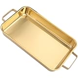 Olla para cocinar Rectangular, paellera española, Acero Inoxidable 304, con Asas Dobles, Antiadherente, para Asar Pescado, Dorada, para casa, Restaurante o Camping, 42 cm/16,5 pulg