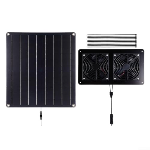QOXEZY Ventilador de escape de panel solar de 20 W para áticos e invernaderos, solución de ventilación de bajo consumo que reduce los costos de refrigeración y las facturas de energía