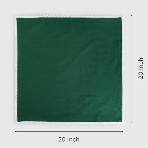 Image of FINGERCRAFT Lace Trim Cloth Napkins Set of 6, 20x20 Inch 100% Cotton Dinner Napkins, Reusable Washable Table Napkins for Wedding, Farmhouse Dining, Parties & Home Decor (Eden Green)