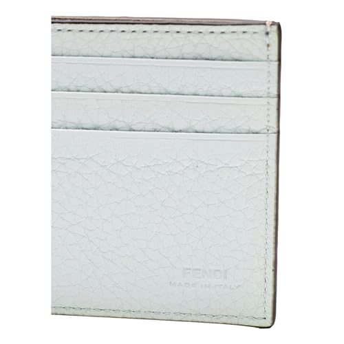 FENDI FF Logo Plaque Light Gray Pebbled Calf Leather Bifold Wallet4
