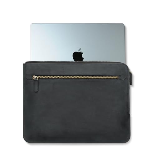 MayaCraft Handmade Genuine Leather Personalized Slim-Fit Sleeve Bag for MacBook Air 13, Air 15 and for MacBook Pro 14, 13-13.3 inch Notebook, Black