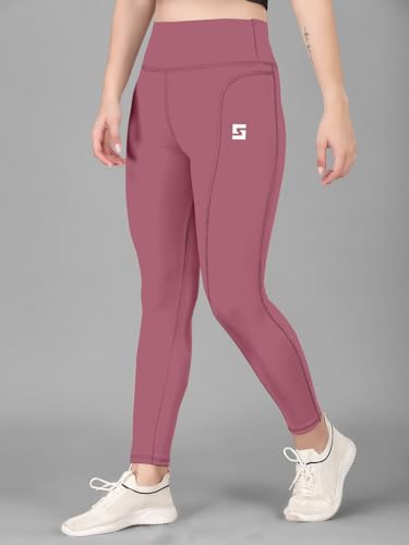 Image of Women's Polyester Blend Legging with High Rise Solid Design and Side Pocket | Stretchable Fitness Bottomwear for Gym, Yoga, Running, Cycling and Workout Sessions