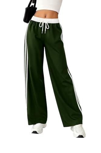 Image of SAKHWALA Women Track Pant | Women's Wide Leg Track Pants High Waist Drawstring Sweatpants with Side Stripes, Casual Loose Fit Lounge Joggers, White