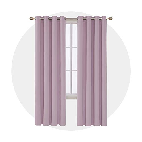 Image of Deconovo Thermal Insulated Window Treatments Grommet Top Blackout Room Darkening Curtain Nursery, 52 x 84 in-1 Panel, Lavender