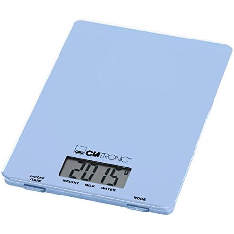 Clatronic KW 3626 Kitchen Scales up to 5 kg Extra Flat Glass Weighing Surface Tare Function LCD Display Blue Plastic Cover