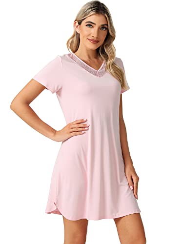 WiWi Viscose from Bamboo Nightgowns for Women Lightweight Casual Nightgown Short Sleeve Sleep Shirt Soft Summer Night S-XXL4