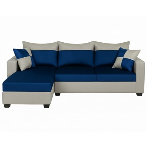 Image of Furny Arevva 4 Seater Fabric LHS L Shape Sofa Set (Light Grey-Blue)