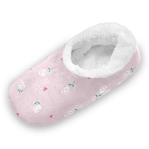 Mnsruu Rosa Rosa Floral Corazón Lunares Zapatillas Casa Cálido Fe...