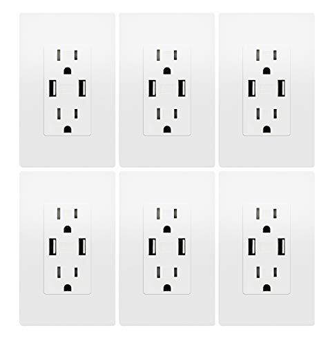 Best Seller Micmi Outlet with USB, High Speed USB Charger Outlet, 3.1A USB Wall Charger Electrical 15A TR Receptacle with Wall Plate, for IPhone 13 Pro Max, Samsung Galaxy More, White, 3.1A USB Outlet 6pack