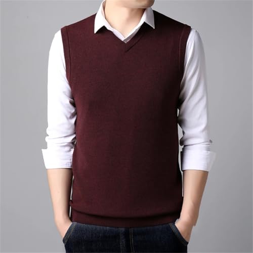 Mens Casual Solid Color V-Neck Knitted Sweater Vest Sleeveless Soft Warm Pullover Waistcoat3