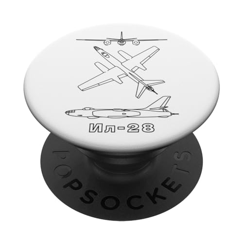 Ilyushin Il-28 Russian Jet Bomber Plane Blueprints PopSockets Swappable PopGrip, Black