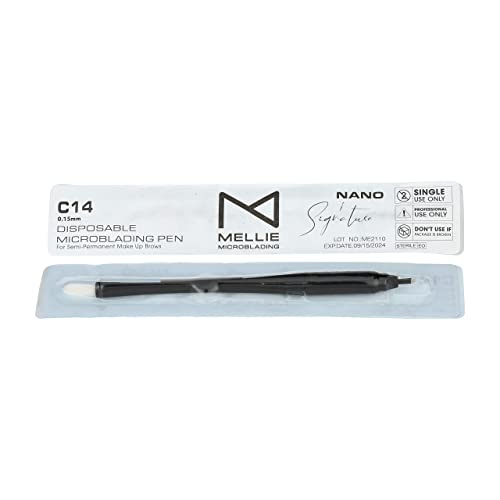 PACK-OF-10-Mellies-Signature-Microblading-Disposable-Pen-Sterilized-Blade-Comfortable-Rubber-Grip-With-Pigment-Sponge-C14-18mm-Black