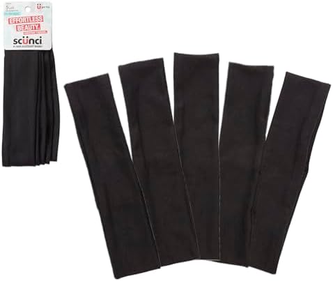 Conair Scunci Soft Stretchable Headbands- accessories for women - mens headband - running headband -Black- 5 Count