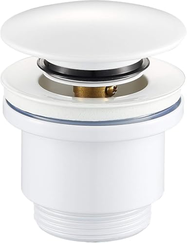 STARBATH PLUS - Desagüe para Lavabo - Válvula Universal de Clic Clac - Color Blanco Brillo - Compatible con Rebosadero y Sin Rebosadero - Ideal para Baños y Aseos