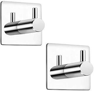 Celbon 2PC Bath Towel Hook Self Adhesive Black Sticky SUS 304 Stainless Steel Robe Hooks Robe Hook Heavy Duty Door Hooks Hanger for Bathrooms,Kitchen,Lavatory Closet (2PC, Chrome Square)