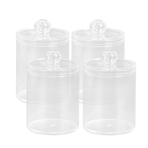 Ira Pollitt 4 Pack Qtip Dispenser Apothecary Jars Bathroom Cotton Swab Ball Pad Holder Clear Plastic Acrylic Jar Bathroom Containers Dispenser for Bathroom Canister Storage Organization