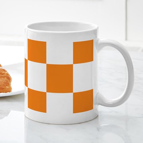 Taza de cerámica 11 oz con patrón a cuadros naranja miniatura 5