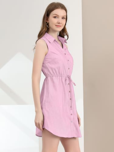 Image of Allegra K Women's Chambray Dress Sleeveless Button Down Jean Denim Shirt Dresses