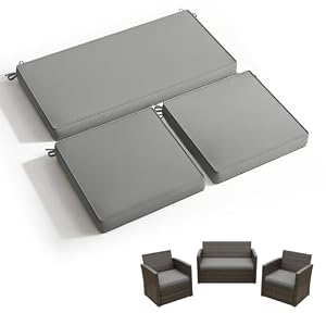 3 Pack Outdoor Patio Seat Cushions Replacement Covers Fit for 4 Pieces 4-Seater Wicker Rattan Patio Conversation Set Loveseat Chair Couch Furniture,36x18x2,18x18x2,Light Grey-Cover Only