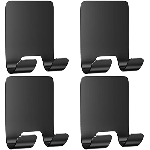 BOXLUNT Soporte para Afeitadora 4 Piezas, Soporte de Afeitar Porta Maquinillas Gancho Adhesivo Ganchos Ducha Toalla Acero Inox Sin Taladrar para Baño Dormitorio Cocina, Negro Cover
